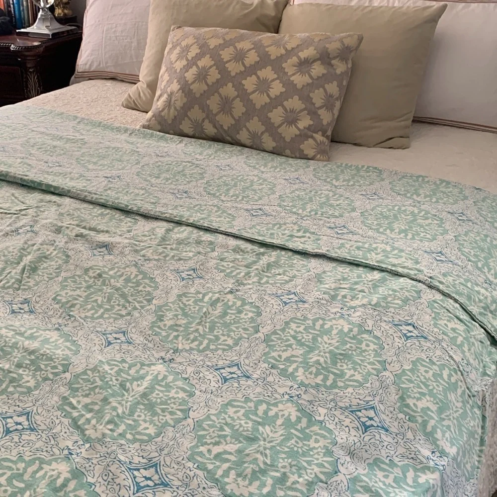 POTTERY BARN TEEN DUVET twin floral mint‎ teal blue cotton